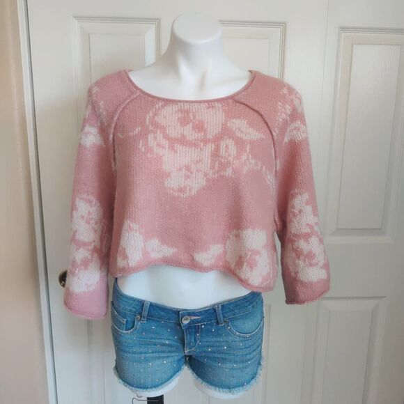 Free People "purple rain" cropped alpaca blend sweater sz M - Picture 4 of 13